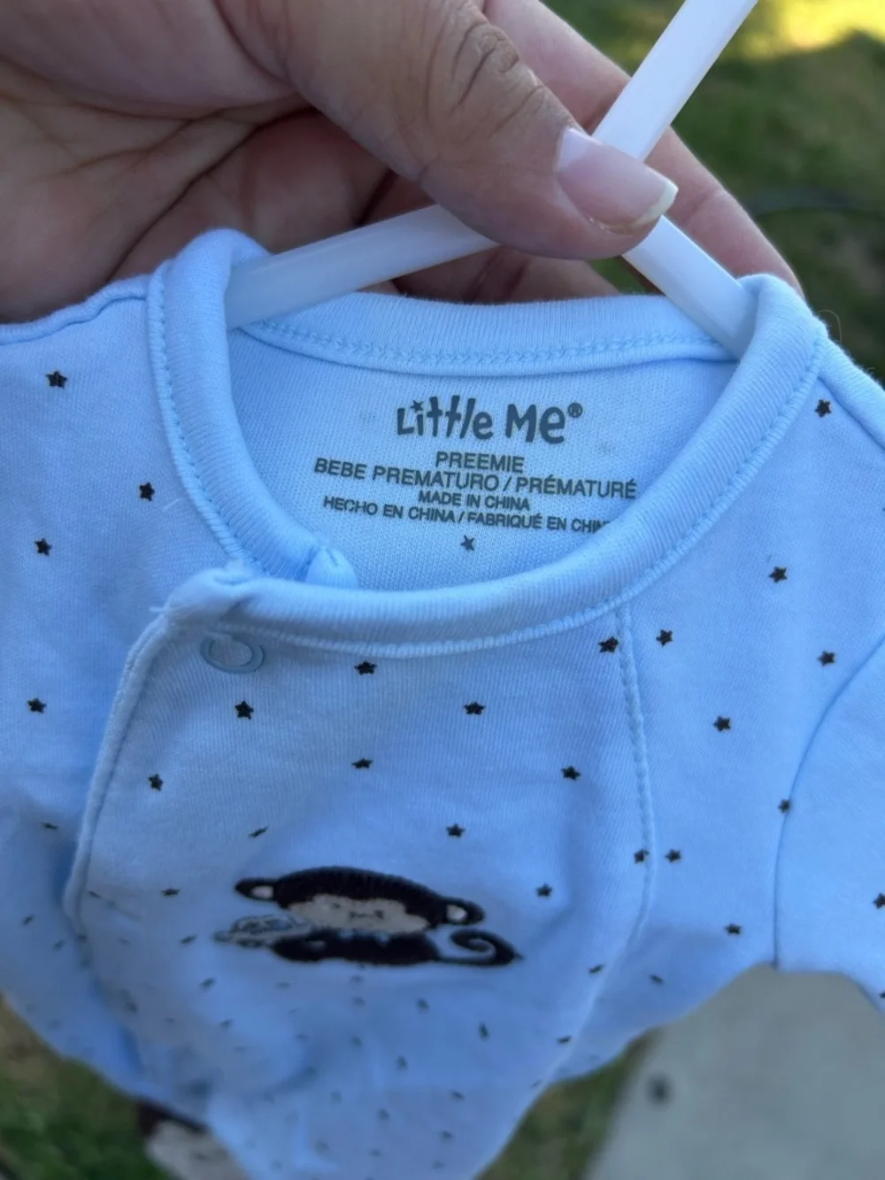 Little Me Light Blue Monkey Footed One-Piece Pajamas